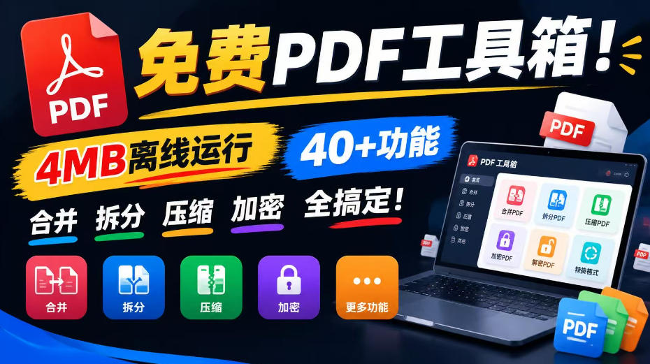 免费PDF工具箱！4MB离线运行，40+功能，合并拆分压缩加密全搞定！-网创资源站