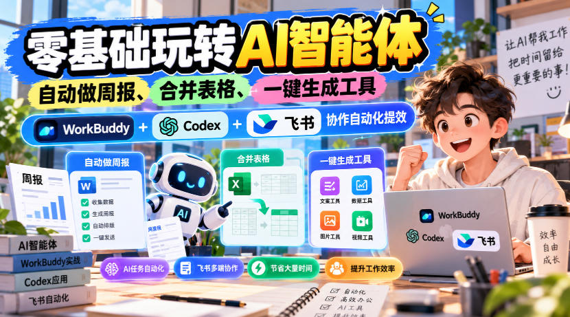 【无水印】零基础玩转AI智能体，自动做周报、合并表格、一键生成工具，WorkBuddy+Codex + 飞书协作自动化提效-网创资源站