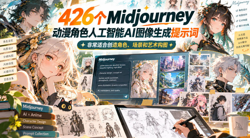 426个Midjourney动漫角色人工智能AI图像生成提示词，非常适合创造角色、场景和艺术构图-网创资源站