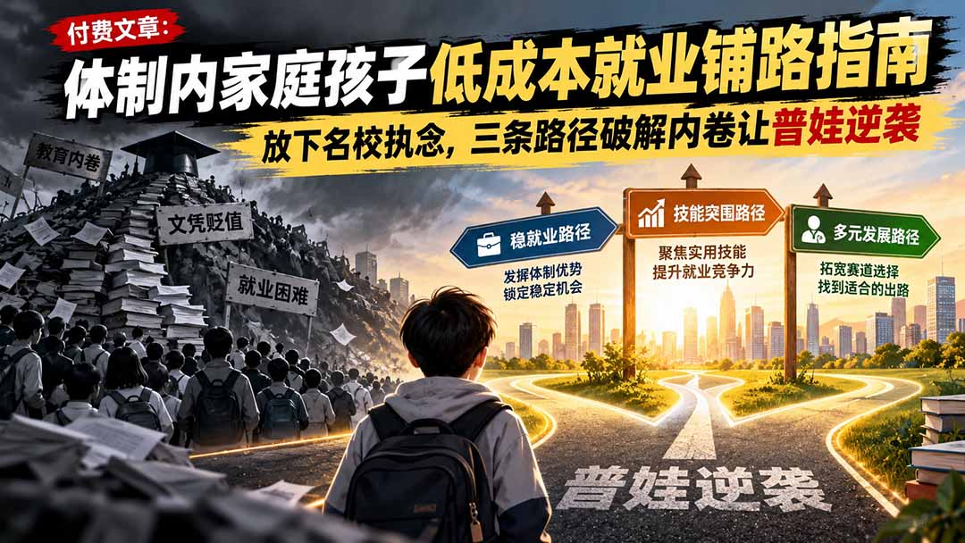 付费文章：体制内家庭孩子低成本就业铺路指南，放下名校执念，三条路径破解内卷让普娃逆袭-网创资源站