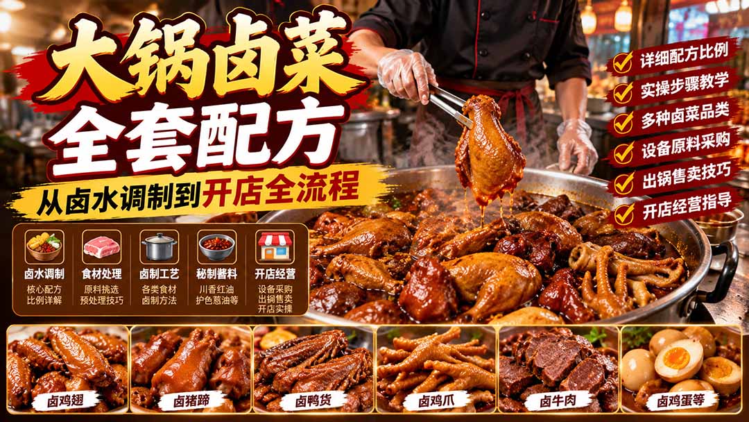 大锅卤菜全套配方，从卤水调制到开店全流程，感觉学会了去摆摊也不错-网创资源站