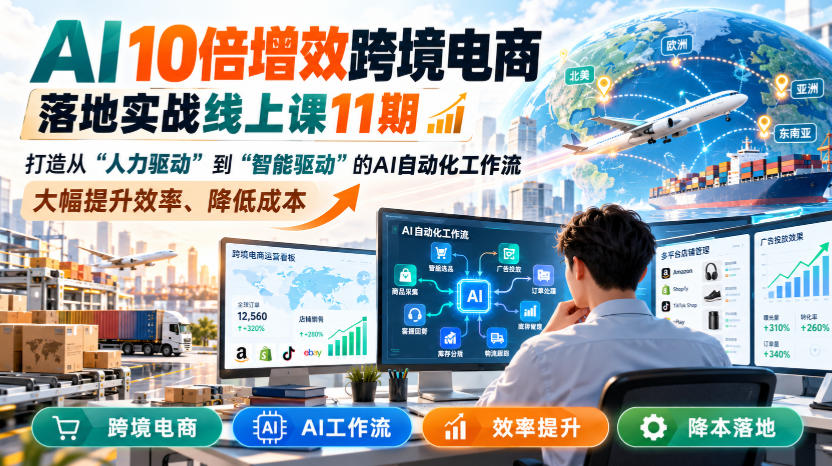 AI 10倍增效跨境电商落地实战线上课11期，打造从人力驱动到智能驱动的AI自动化工作流，大幅提升效率、降低成本-网创资源站
