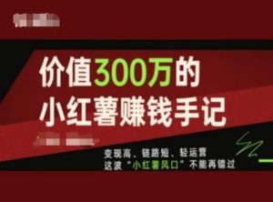 价值300万的小红书赚钱手记,变现高、链路短、轻运营,这波“小红薯风口”不能再错过-网创资源站