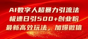 AI数字人超暴力引流法，极速日引500+创业粉，最新高效玩法，加爆微信【揭秘】-网创资源站