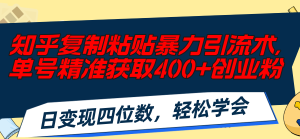 （11674期）知乎复制粘贴暴力引流术，单号精准获取400+创业粉，日变现四位数，轻松…-网创资源站