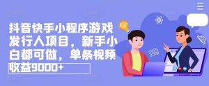 抖音快手小程序游戏发行人项目，新手小白都可做，单条视频收益9000+-网创资源站