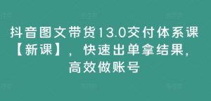 抖音图文带货13.0交付体系课【新课】，快速出单拿结果，高效做账号-网创资源站