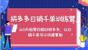 拼多多日销千单训练营,从0开始带你做好拼多多,让日销千单可以快速复制-网创资源站