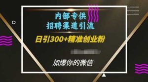 内部招聘渠道日引流300+创业粉，加爆你的微信【揭秘】-网创资源站
