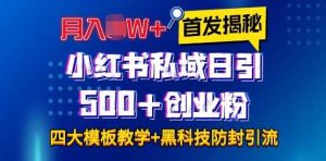 首发揭秘小红书私域日引500+创业粉四大模板,月入过W+全程干货!没有废话!保姆教程!-网创资源站