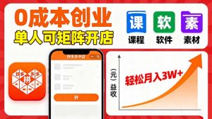 拼多多虚拟电商,0成本,单人可矩阵开店,轻松月入3W+-网创资源站