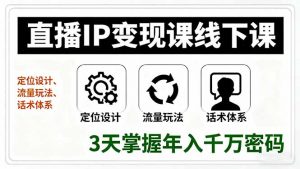 直播IP变现课线下课,定位设计、流量玩法、话术体系,3天掌握年入千万密码-网创资源站