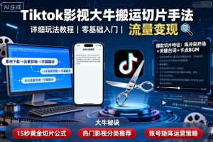 Tiktok影视大牛搬运切片手法,详细玩法教程-网创资源站