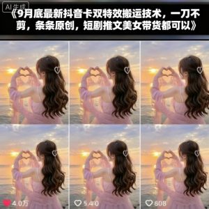 9月底最新抖音卡双特效搬运技术,一刀不剪,条条原创,短剧推文美女带货都可以-网创资源站