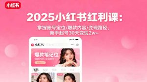 2025小红书红利课:掌握账号定位/爆款内容/变现路径,新手起号30天变现2w+-网创资源站