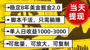 稳定8年美金掘金2.0脚本干活,只需躺赚。单人日收益1000-3000可批量、…-网创资源站