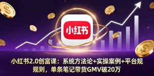 小红书2.0创富课:系统方法论+实操案例+平台规则,单条笔记带货GMV破20万-网创资源站