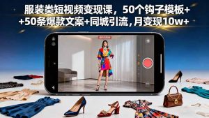 服装类短视频变现课,50个钩子模板+50条爆款文案+同城引流,月变现10w+-网创资源站