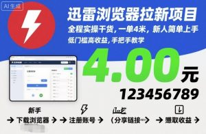 迅雷浏览器拉新项目，全程实操干货，一单4米，新人简单上手-网创资源站