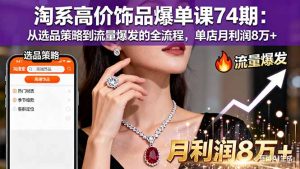 淘系高价饰品爆单课74期：从选品策略到流量爆发的全流程，单店月利润8万+-网创资源站