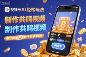 视频号AI轻松玩法，制作共鸣视频，每日简单产出数十条收益8张-网创资源站