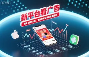 新台看广告，养好机一条5毛到5块，单机日入30到100，支持苹果安卓，可批量操作。-网创资源站
