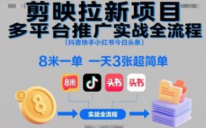 剪映拉新项目多平台推广实战全流程(抖音快手小红书今日头条),8米一单,一天3张超简单-网创资源站