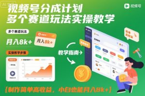 视频号分成计划多个赛道玩法实操教学,制作简单高收益,小白也能月入8k+-网创资源站