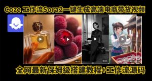 coze智能体sora2一键生成电商带货高端视频工作流保姆级拆解教程,无需剪辑,无需拍摄-网创资源站