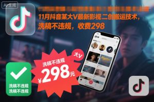 11月抖音某大V最新影视二创搬运技术，洗稿不违规，收费298-网创资源站