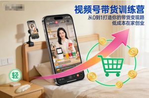视频号带货训练营，从0到1打造你的带货变现路，低成本在家创业-网创资源站