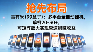 抢先布局慧有米(99盒子):多平台全自动挂机,单机20-30+,可矩阵实现管道躺赚-网创资源站