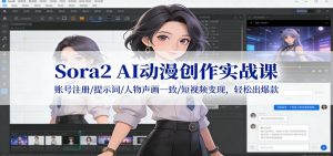 Sora2 AI动漫创作实战课：账号注册/提示词/人物声画一致/短视频变现，轻松出爆款-网创资源站