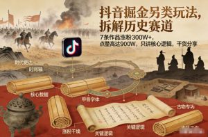 抖音掘金另类玩法，拆解历史赛道，7条作品涨粉300W+，点赞量高达900W，只讲核心逻辑，干货分享-网创资源站