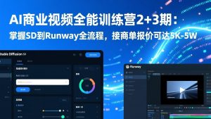 AI商业视频全能训练营2+3期：掌握SD到Runway全流程，接商单报价可达5K-5W-网创资源站