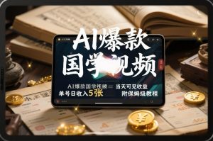 AI爆款国学视频，独家起号方法，小白直接上手，当天可见收益，单号日收入5张+附保姆级教程-网创资源站