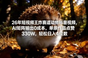 26年短视频王炸赛道动物科普视频，AI矩阵输出0成本，单条作品点赞330W，轻松日入4位数-网创资源站