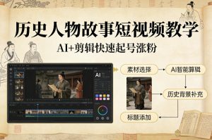 历史人物故事短视频教学，AI+剪辑制作历史人物题材短视频，快速起号涨粉-网创资源站