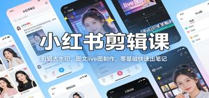 小红书剪辑课：剪辑去水印，图文live图制作，零基础快速出笔记-网创资源站