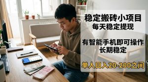 稳定搬砖小项目，每天稳定提现，有智能手机即可操作-网创资源站