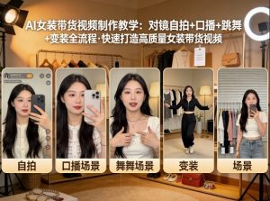 AI女装带货视频制作教学,对镜自拍、口播、跳舞、变装全流程,快速打造高质量女装带货视频-网创资源站