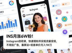 INS月涨6W粉！Instagram创收课，快速增粉并实现流量变现，不用用投广告，靠算法+低客单价月入1W刀-网创资源站