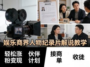 娱乐商界人物纪录片解说教学,轻松涨粉变现,伙伴计划,接商单,收徒等-网创资源站