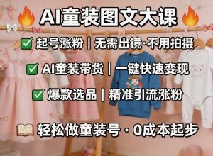 AI童装图文剪辑，某社群童装图文大课，起号涨粉、AI童装带货、爆款选品，无需出镜和拍摄-网创资源站