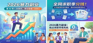 2026暴力副业：靠AI帮人改简历，单日收益1000+，全网求职季分钱-网创资源站