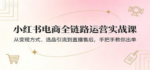 小红书电商全链路运营实战课：从变现方式、选品引流到直播售后，手把手教你出单-网创资源站