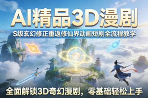 AI精品3D漫剧S级玄幻修正重返修仙界动画短剧全流程教学,全面解锁3D奇幻漫剧,零基础轻松上手-网创资源站