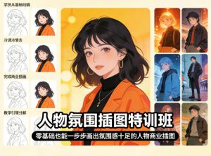人物氛围插图特训班，零基础也能一步步画出氛围感十足的人物商业插图-网创资源站