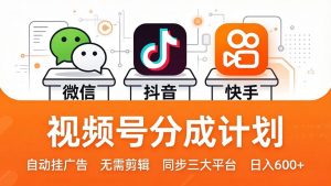 视频号分成计划：发视频自动挂广告，无需剪辑同步三大平台，单号轻松日入600+-网创资源站