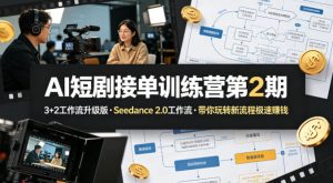 AI短剧接单训练营第2期，3+2工作流升级版，Seedance 2.0工作流，带你玩转新流程极速賺钱-网创资源站